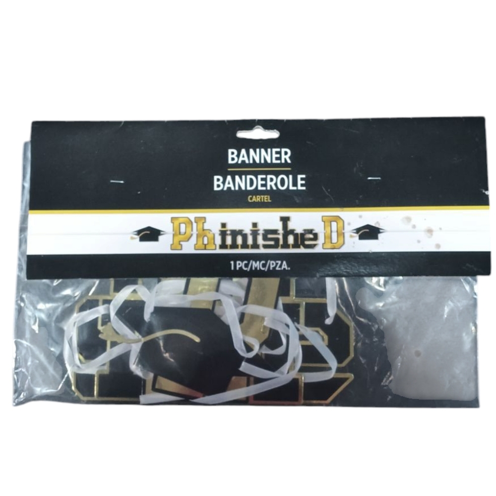 Graduation Banner PHD- Black and Gold